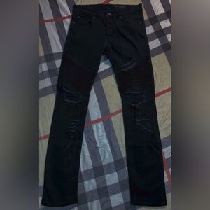 (NEW) H&M in Black Men’s skinny biker denim jeans distressed. waist size 30